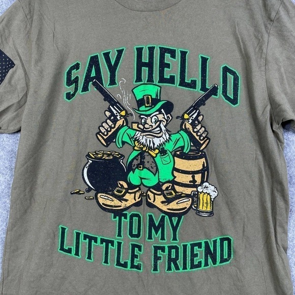 Grunt Style “Say Hello To My Little Friend” T-Shirt Mens Green Leprechaun Size L - Picture 2 of 6